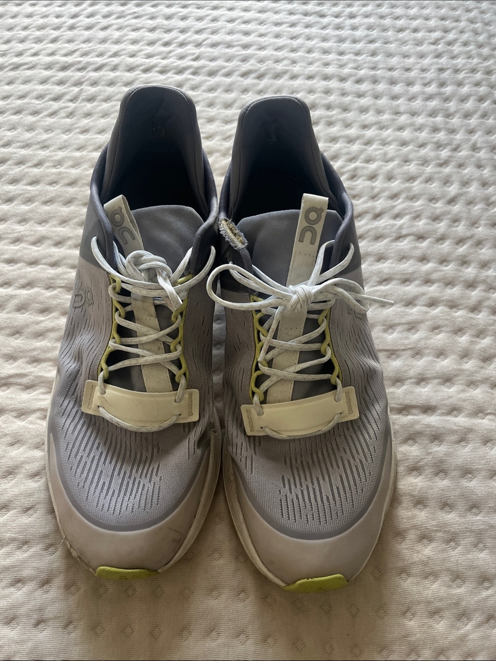 On Running Grey Athletic Shoes with Lime Accents